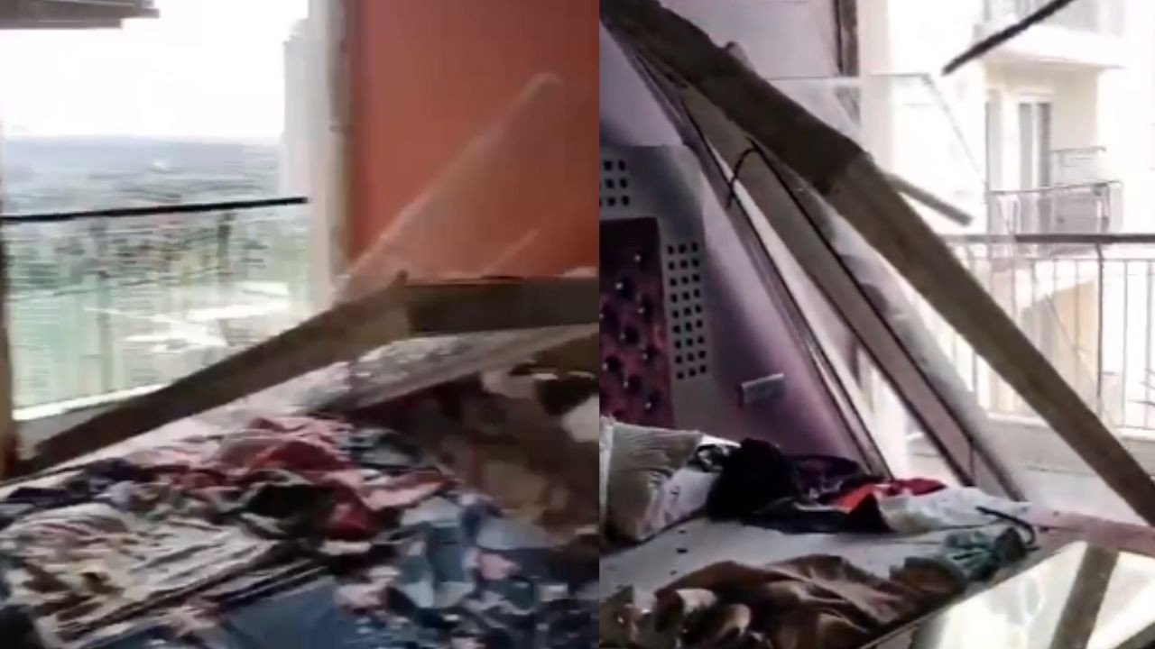 नोएडा में आंधी-तूफान ने मचाया कहर, तेज हवा से टूटी फ्लैट की खिड़कियां और दरवाजा; Video आया सामने