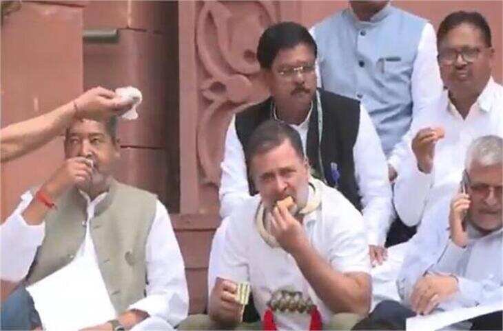 संसद में अनुशासन का उल्लंघन? राहुल गांधी सीढ़ियों पर चाय-बिस्किट खाने पर पूर्व सैनिकों ने की सार्वजनिक माफ़ी की मांग 